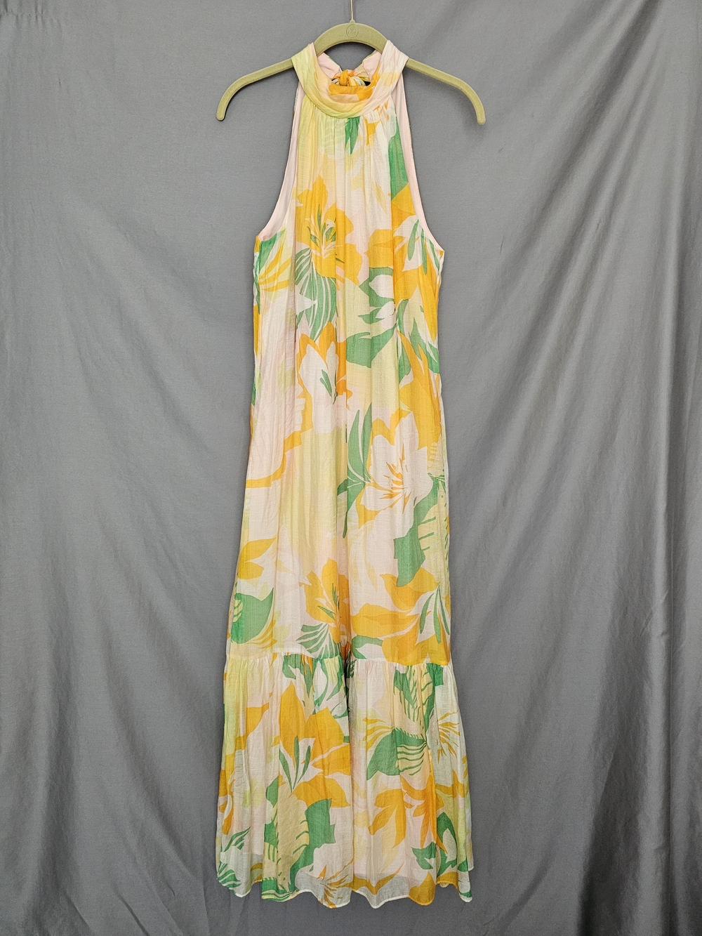 Cynthia Steffe Yellow and Green Floral Halter Maxi Dress